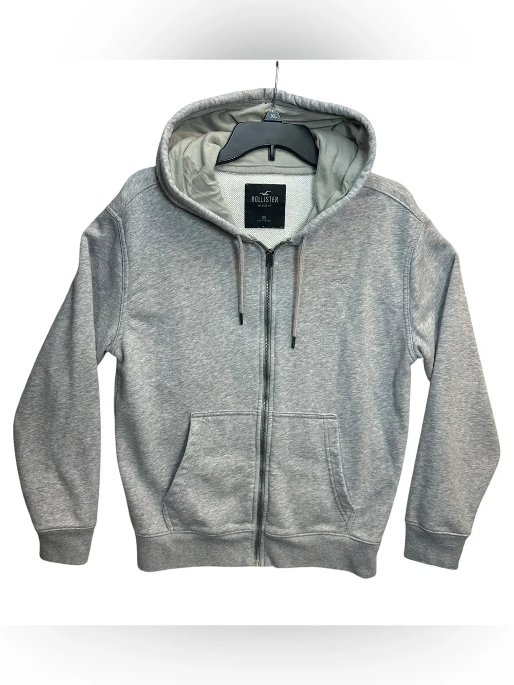 Hollister Men’s XS Gray Full-Zip Hoodie Relaxed Fit Embroidered Logo